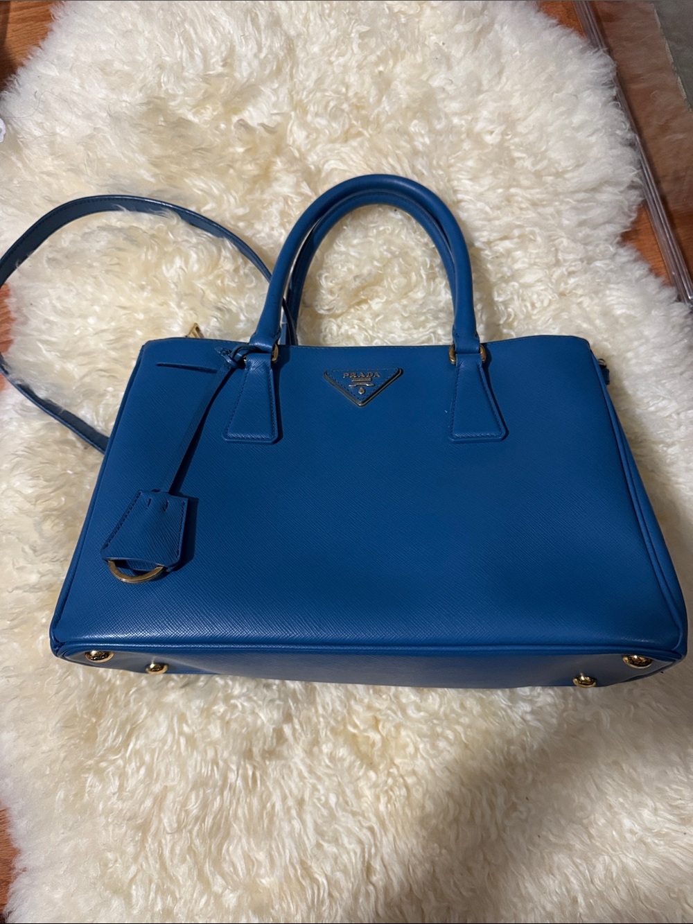 Prada Blue Saffiano Double-Handle Satchel with Crossbody Strap - Picture 4 of 14